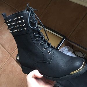 Black and Gold studded Combat Boots